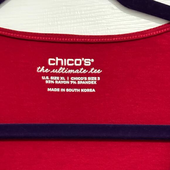 Chicos ultimate tee blouse shirt top Basics holiday red size XL 3 - Picture 2 of 5